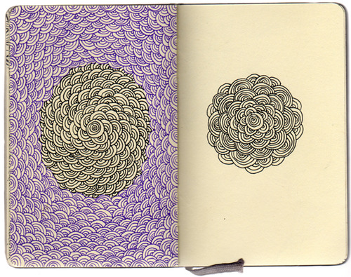 Stephanie Kubo : http://exhibition-ism.com/post/35216082335/the-sweet-and-simple-moleskin-drawings-from